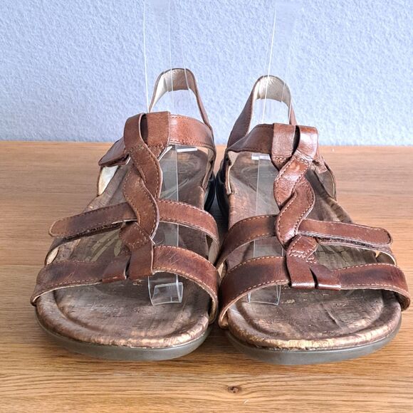 Abeo Bea Braid Women’s 8.5 Narrow Brown Leather Gladiator Sandals Flats Comfort - Picture 2 of 10